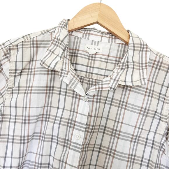 Garnet Hill White Tan Plaid Organic Pima Long Sleeve Button Down Sz 12 - Picture 1 of 5